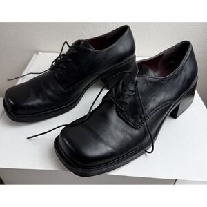 White Mountain 90s Black Leather Oxford Chunky Heel Shoe Sz 8.5 Y2K Grunge Goth